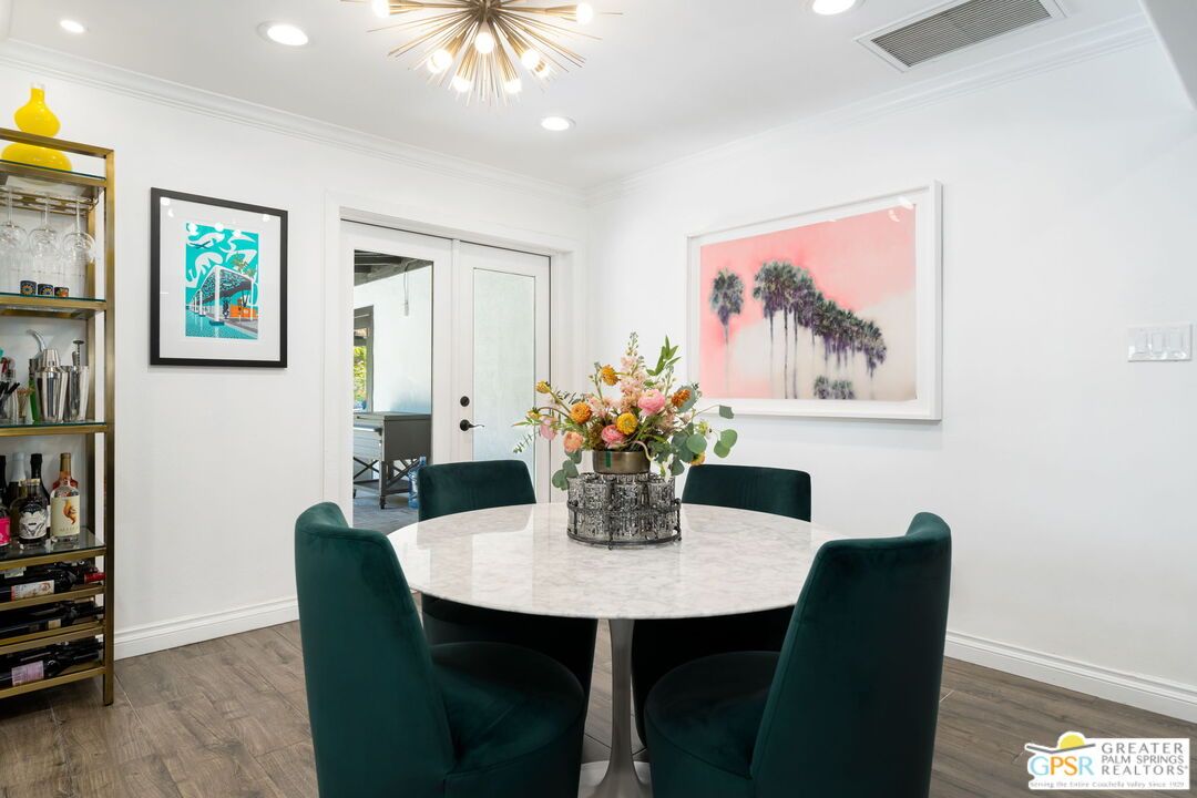 Dining room, Interior, Pendant Lights, Recessed Lighting, Wood Texture Flooring