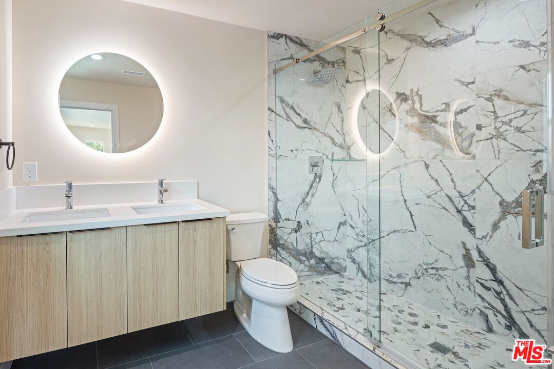 Bathroom, Glass Shower, Interior, Marble Walls, Recessed Lighting