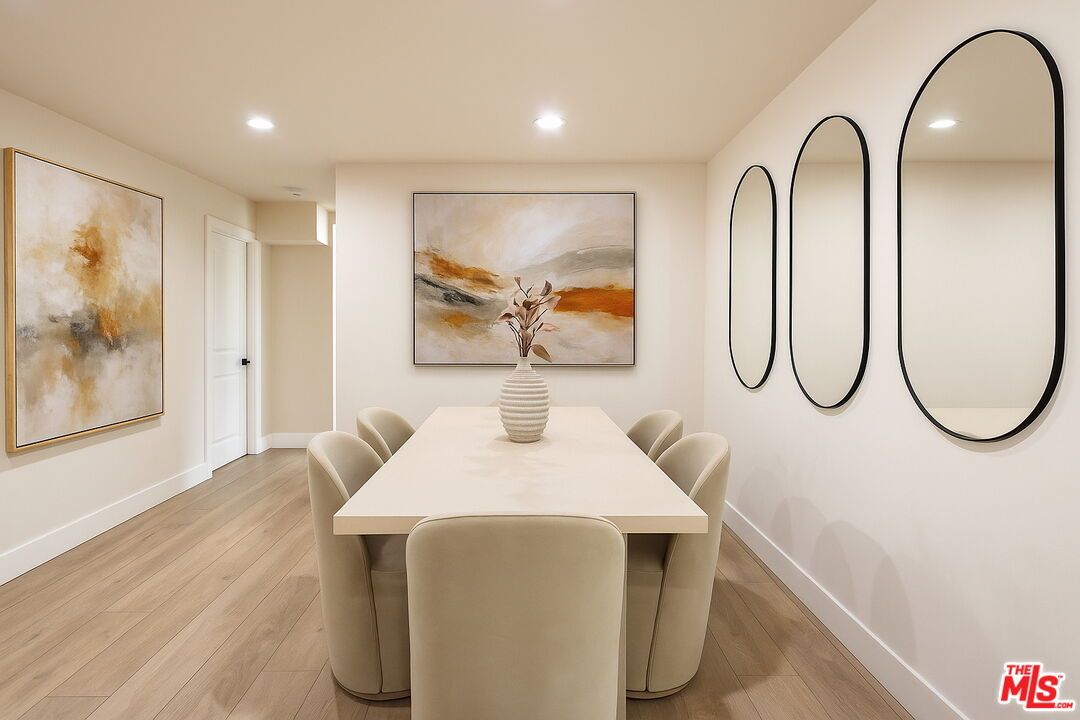 Dining room, Interior, Recessed Lighting, Wood Texture Flooring