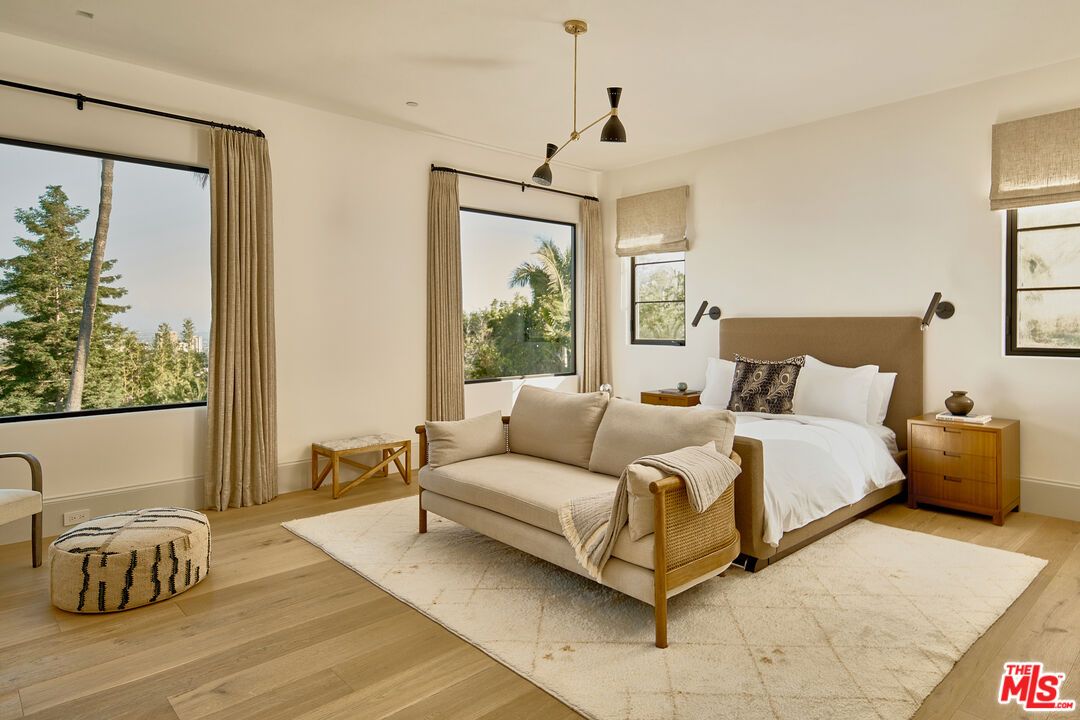 Bedroom, Interior, Pendant Lights, Wood Texture Flooring