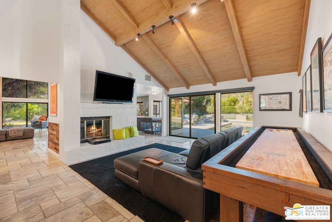 Billiard Table, Fireplace, Game Room, Interior, Living room, Wooden Beams, Wooden Ceilings