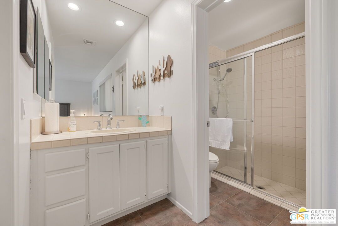 Bathroom, Glass Shower, Interior, Recessed Lighting, Tile Countertops
