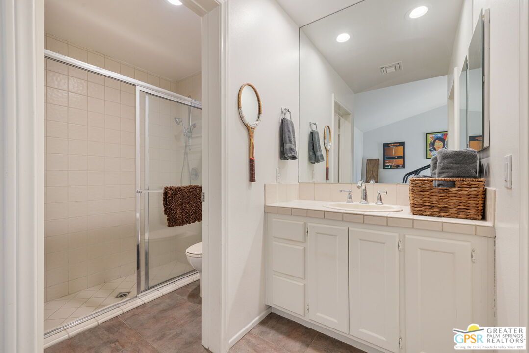 Bathroom, Glass Shower, Interior, Recessed Lighting, Tile Countertops