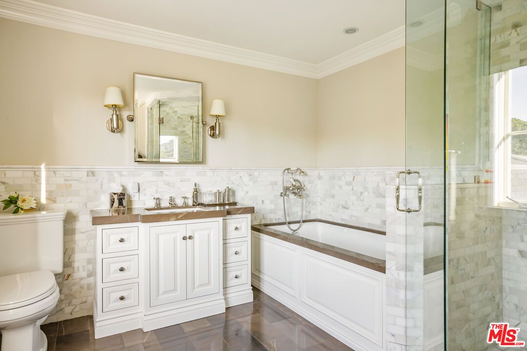 Bathroom, Glass Shower, Interior, Wood Texture Flooring