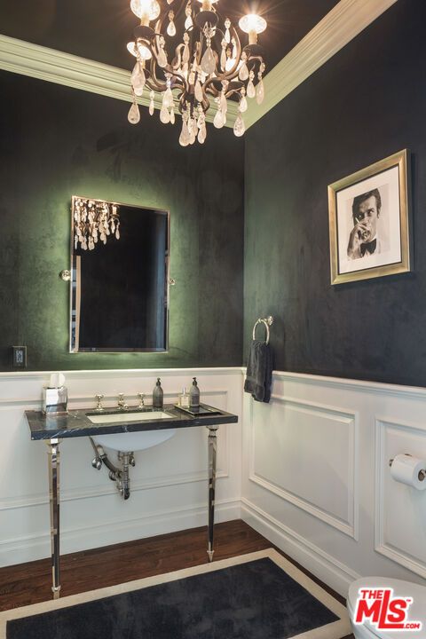 Bathroom, Chandelier, Interior, Wood Texture Flooring
