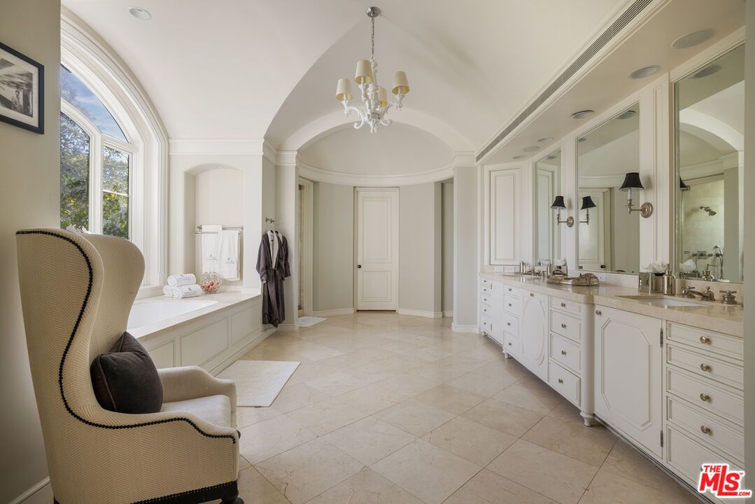 Bathroom, Chandelier, Dual Sink Vanities, Interior, Recessed Lighting
