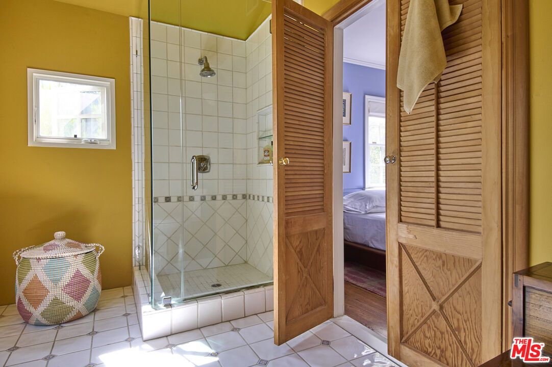 Bathroom, Glass Shower, Interior, Wood Texture Flooring