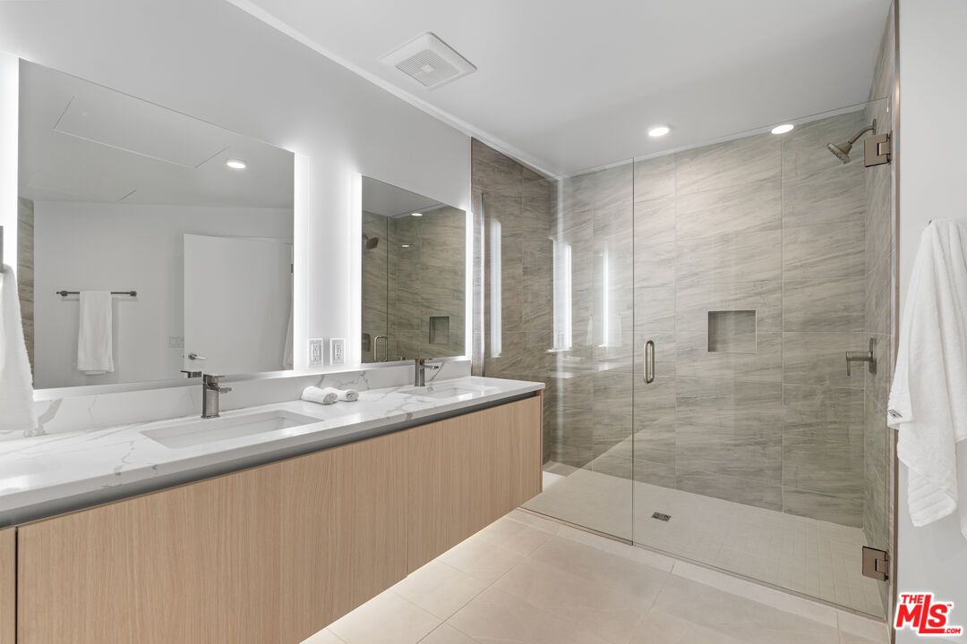 Bathroom, Dual Sink Vanities, Glass Shower, Interior, Recessed Lighting
