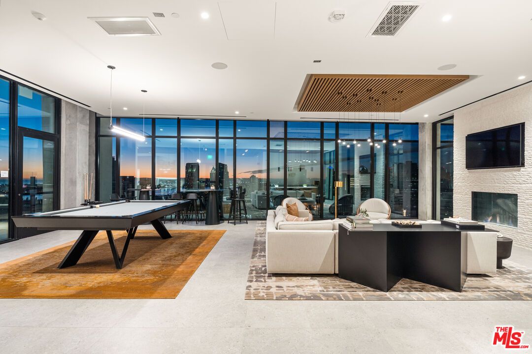 Billiard Table, Fireplace, Game Room, Interior, Living room, Pendant Lights, Recessed Lighting