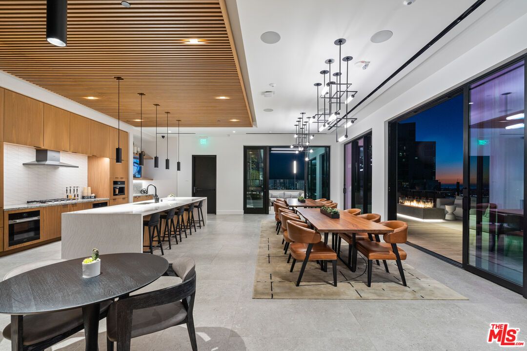 Dining room, Fireplace, Interior, Kitchen, Pendant Lights, Recessed Lighting, Wooden Ceilings