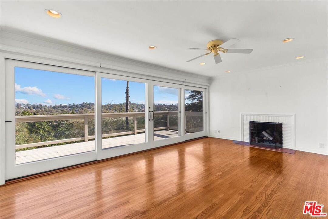 Empty room, Fireplace, Interior, Recessed Lighting, Wood Texture Flooring
