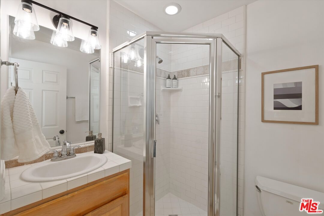 Bathroom, Glass Shower, Interior, Recessed Lighting, Tile Countertops