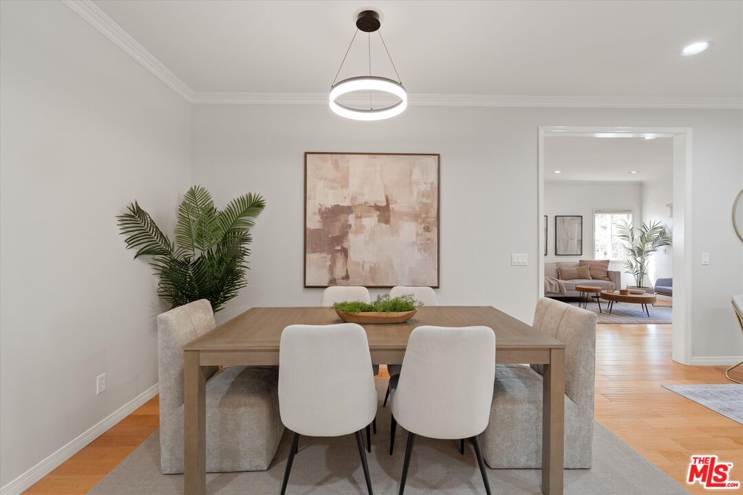 Dining room, Interior, Pendant Lights, Recessed Lighting, Wood Texture Flooring
