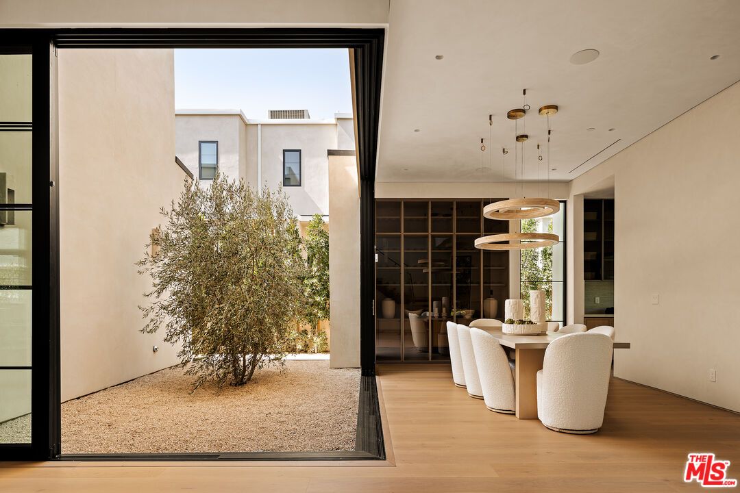 Dining room, Interior, Pendant Lights, Recessed Lighting, Wood Texture Flooring