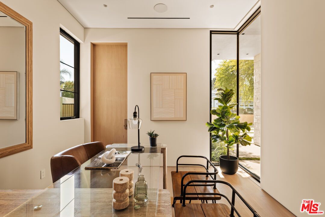 Dining room, Interior, Recessed Lighting, Wood Texture Flooring