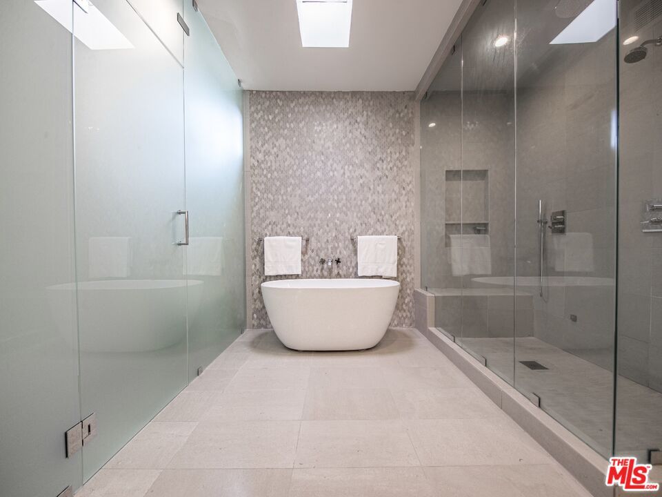 Bathroom, Free Standing Baths, Glass Shower, Interior, Recessed Lighting