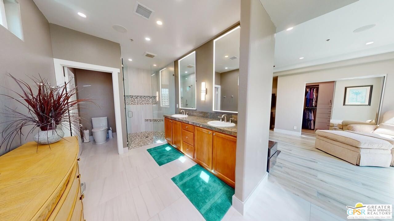 Bathroom, Dual Sink Vanities, Glass Shower, Interior, Recessed Lighting