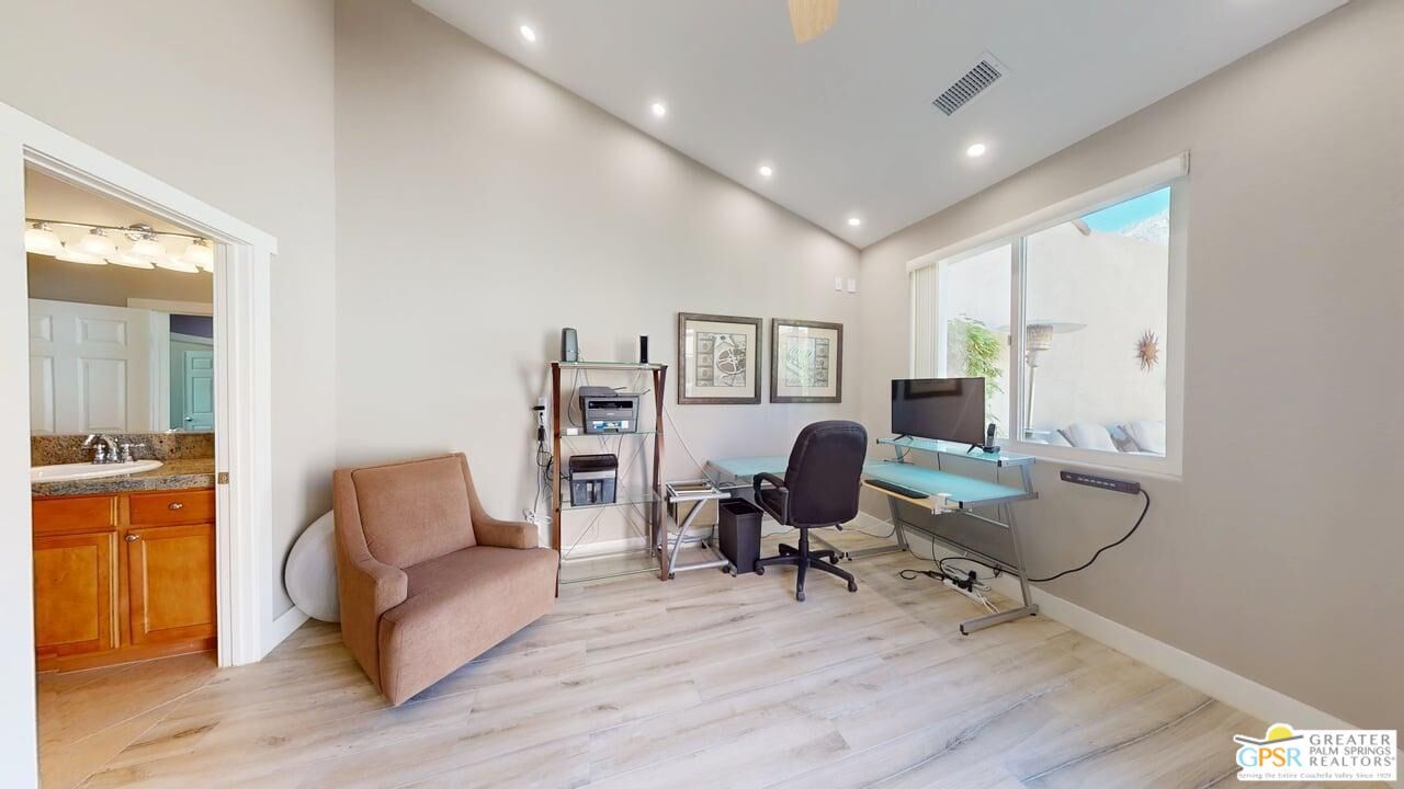Home Office, Interior, Recessed Lighting, Wood Texture Flooring