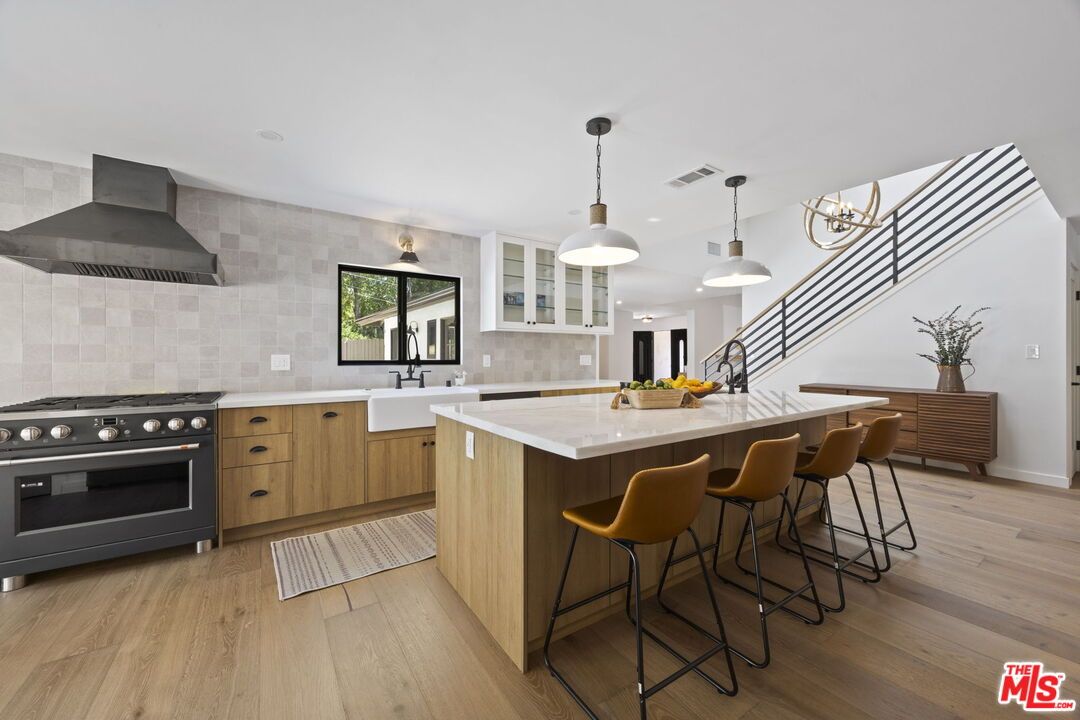 Interior, Kitchen, Pendant Lights, Stainless Steel Appliances, Wood Texture Flooring