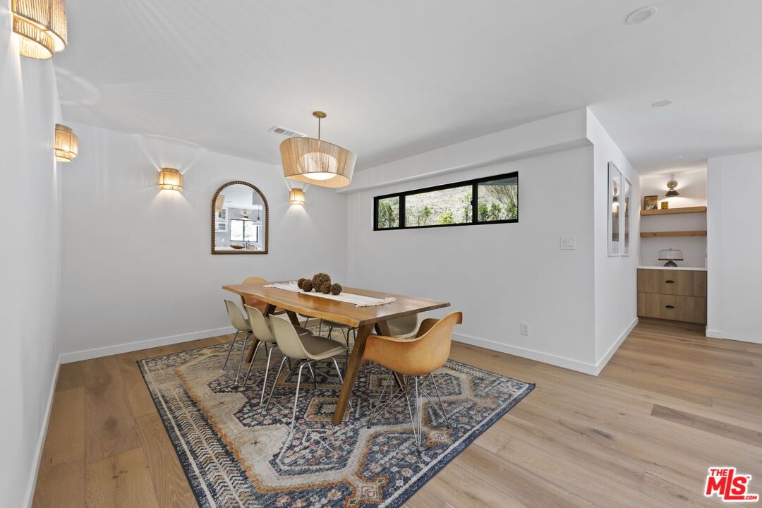 Dining room, Interior, Pendant Lights, Wood Texture Flooring