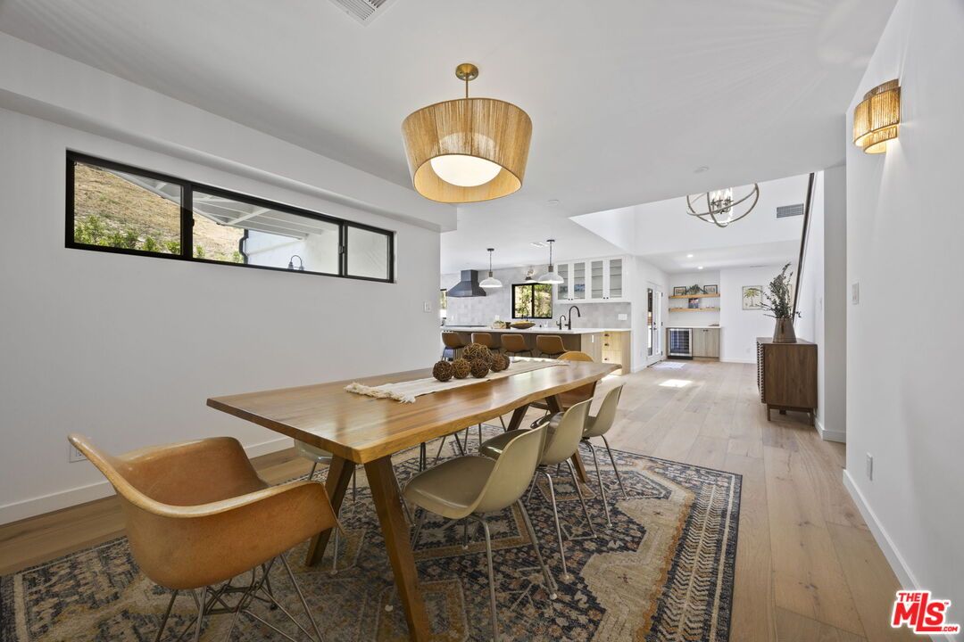 Dining room, Interior, Pendant Lights, Wood Texture Flooring