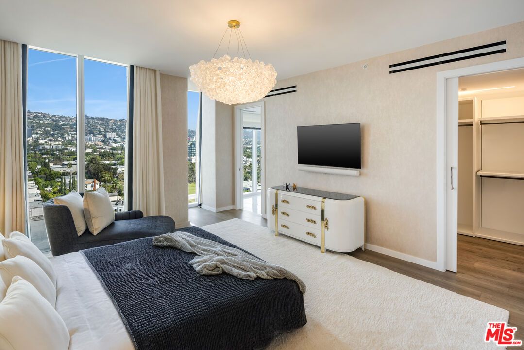 Bedroom, Chandelier, Interior, Wood Texture Flooring