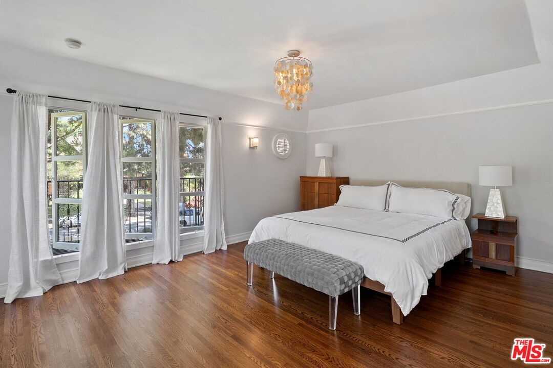Bedroom, Chandelier, Interior, Wood Texture Flooring