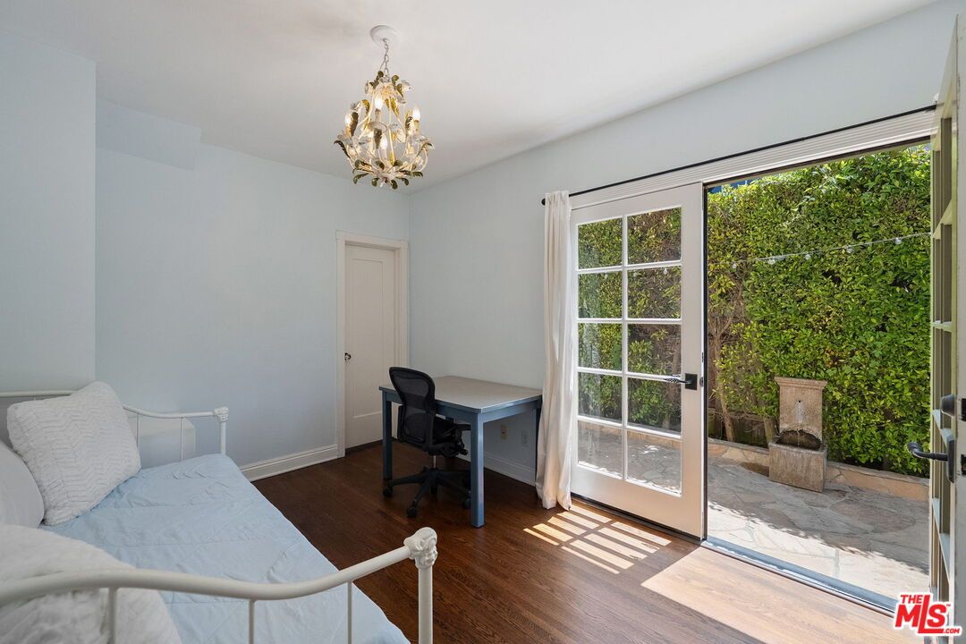 Bedroom, Chandelier, Home Office, Interior, Wood Texture Flooring