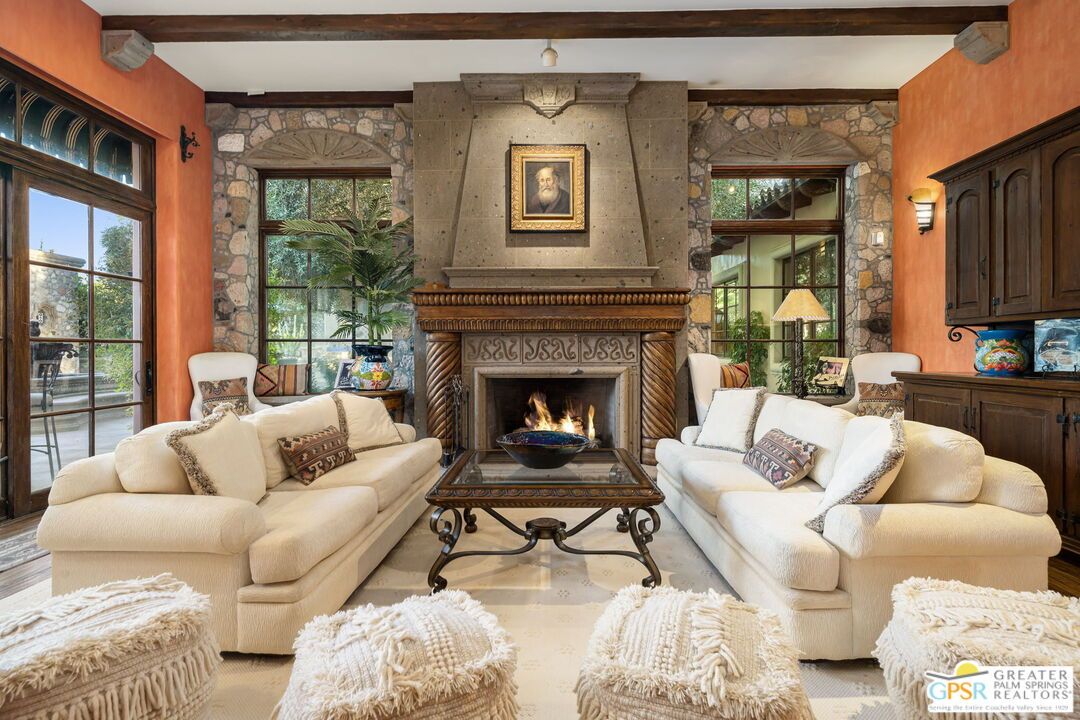 Fireplace, Interior, Living room, Stone Walls, Wooden Beams