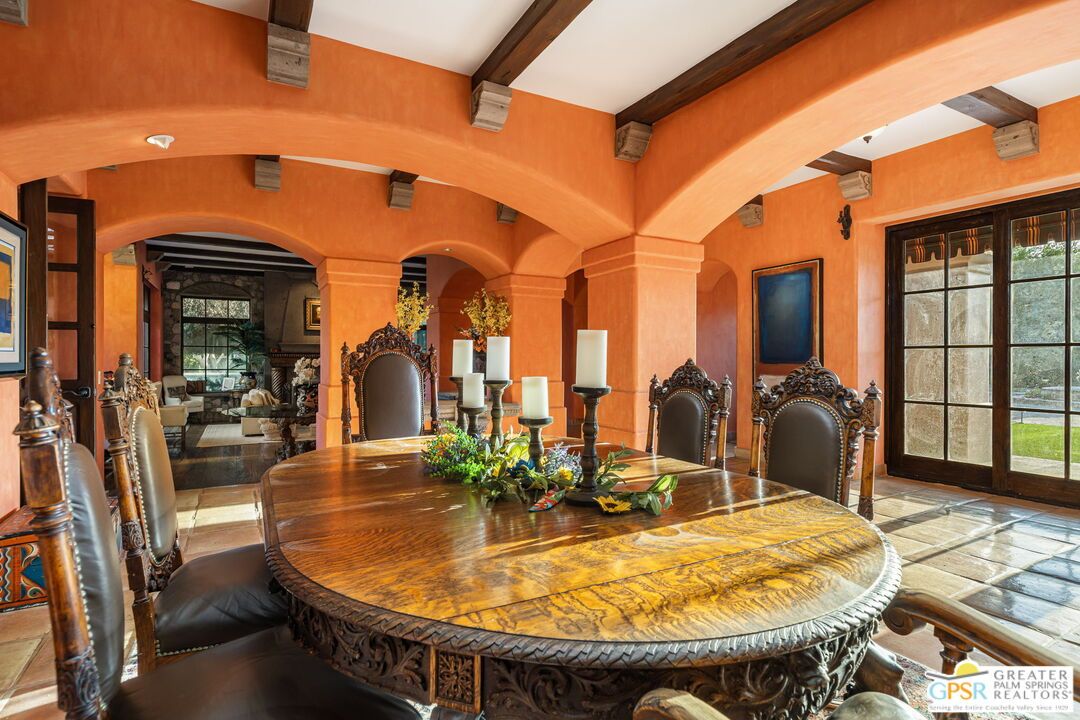 Dining room, Fireplace, Interior, Wooden Beams