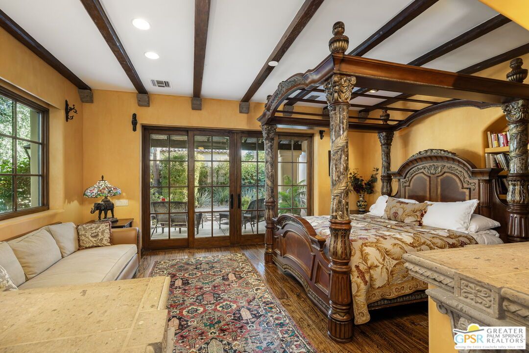 Bedroom, Interior, Recessed Lighting, Wooden Beams, Wood Texture Flooring