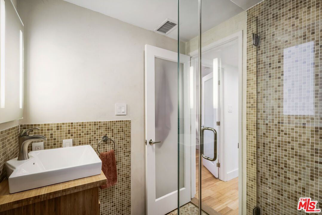 Bathroom, Glass Shower, Interior, Wood Texture Flooring