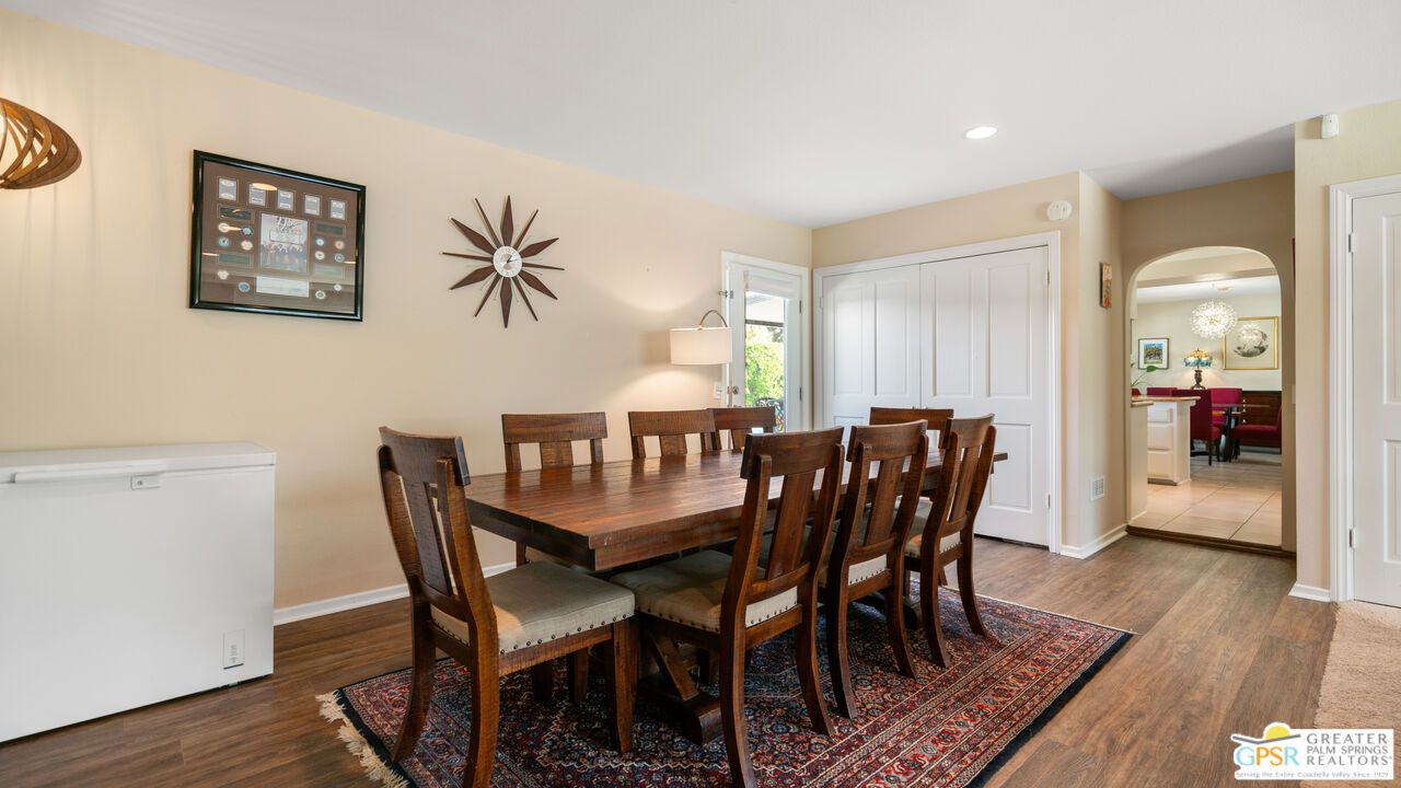 Dining room, Interior, Recessed Lighting, Wood Texture Flooring