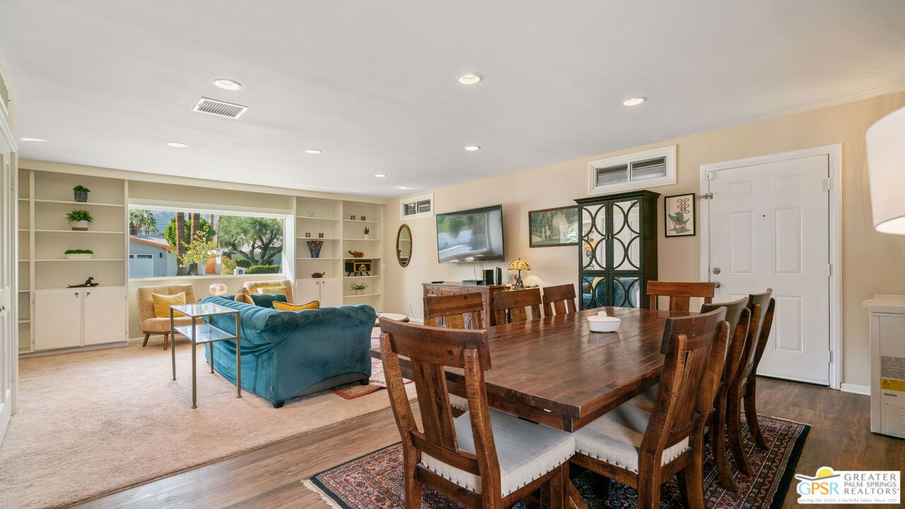 Dining room, Interior, Living room, Recessed Lighting, Wood Texture Flooring