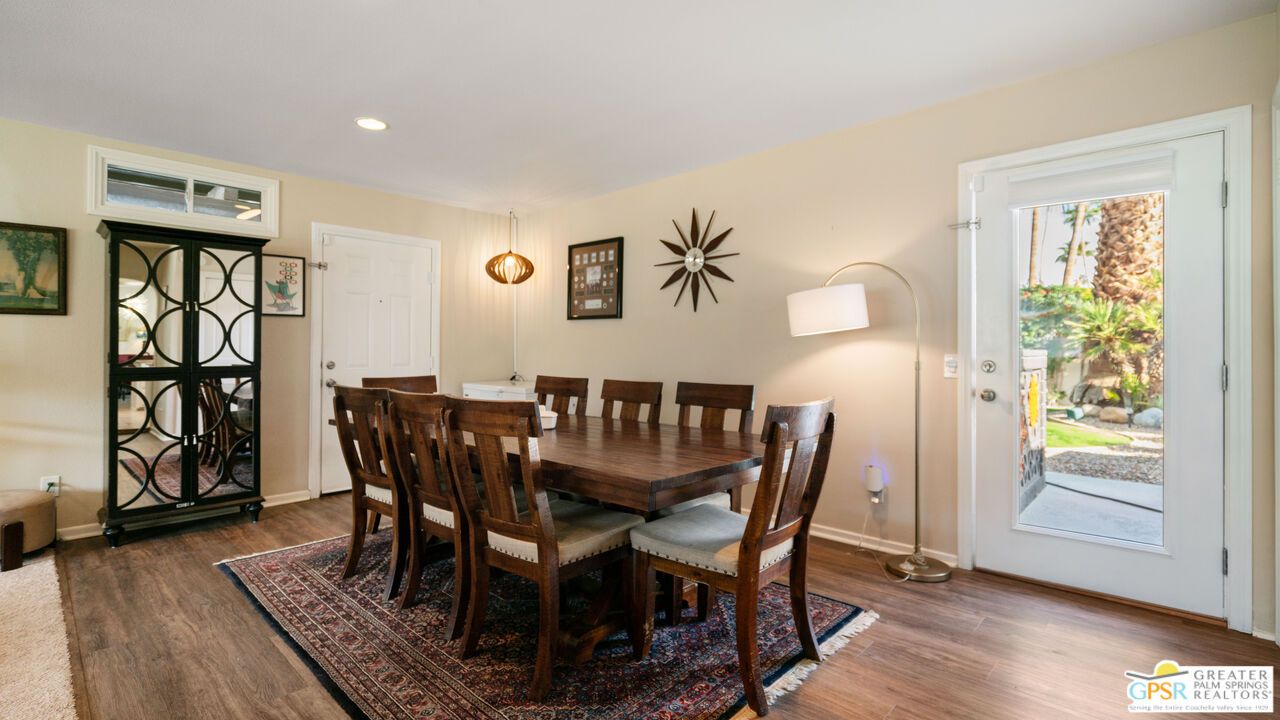 Dining room, Interior, Pendant Lights, Recessed Lighting, Wood Texture Flooring