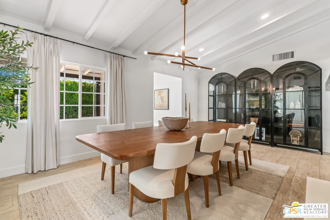 Dining room, Interior, Pendant Lights, Recessed Lighting, Wood Texture Flooring