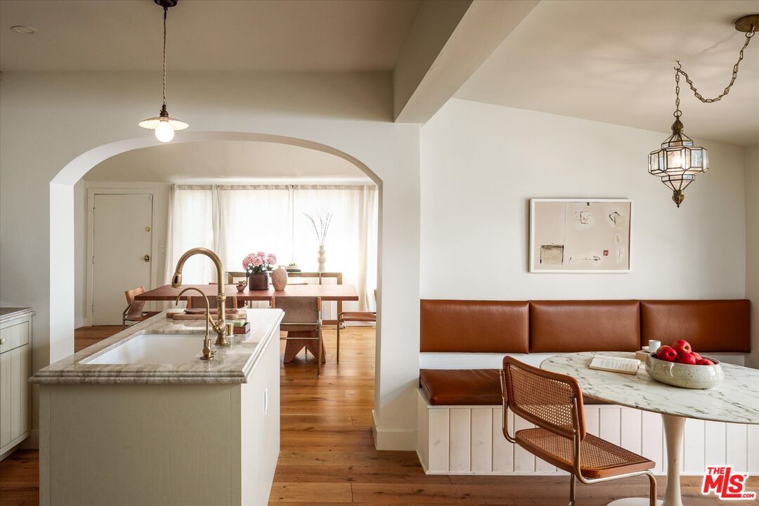Dining room, Interior, Pendant Lights, Wood Texture Flooring