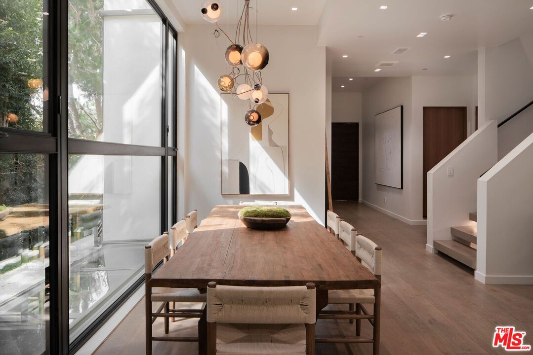 Dining room, Interior, Pendant Lights, Recessed Lighting, Wood Texture Flooring