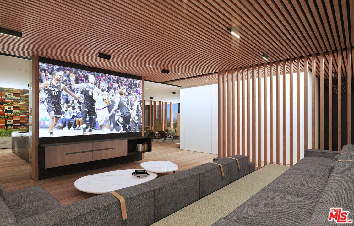 Interior, Projection Screen, Recessed Lighting, Wood Texture Flooring
