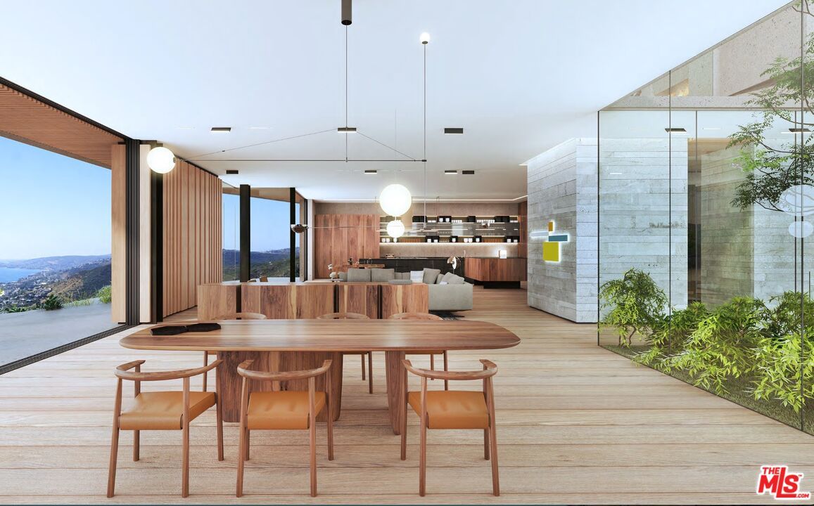 Dining room, Interior, Kitchen, Living room, Pendant Lights, Wood Texture Flooring