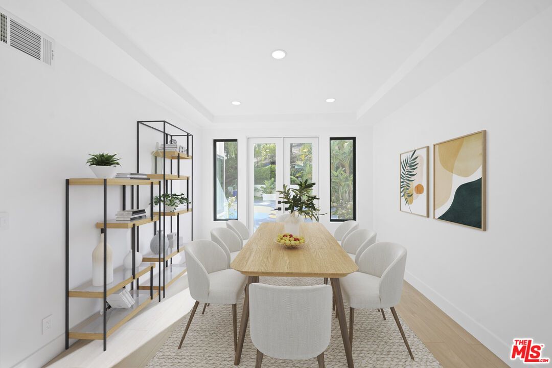 Dining room, Interior, Recessed Lighting, Wood Texture Flooring
