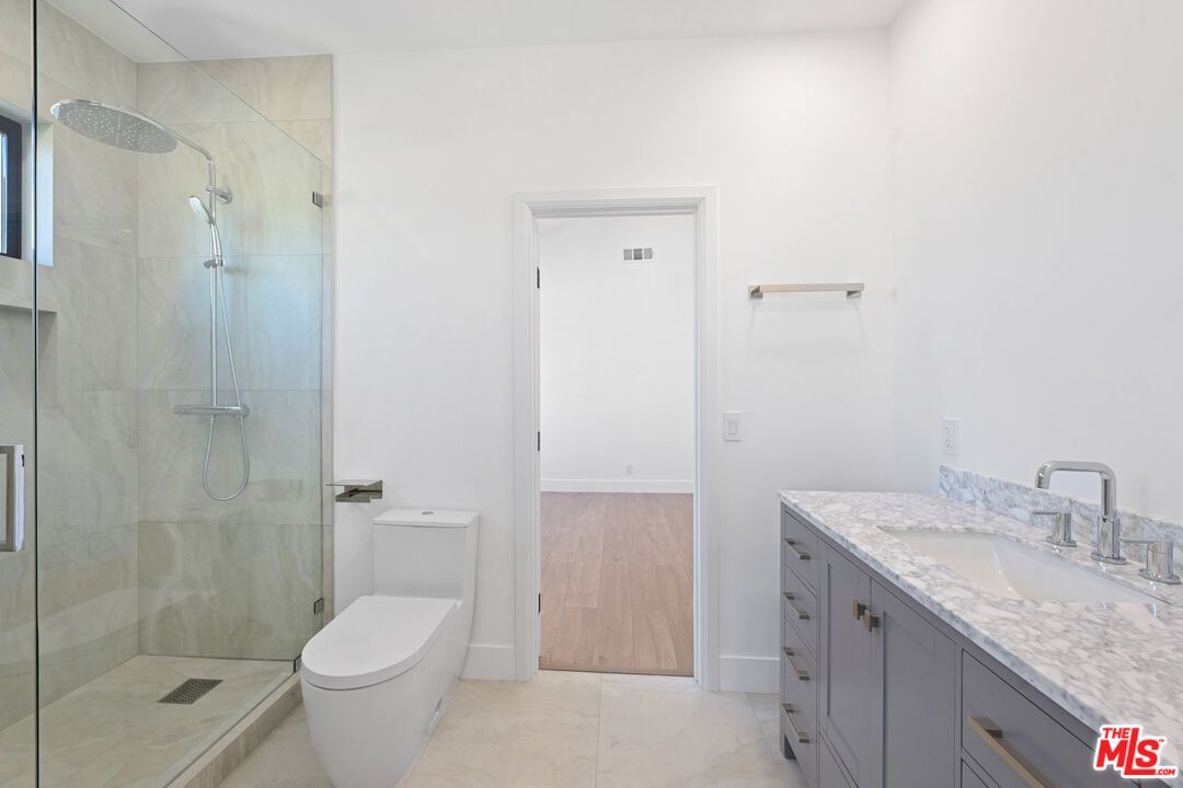 Bathroom, Glass Shower, Interior, Wood Texture Flooring