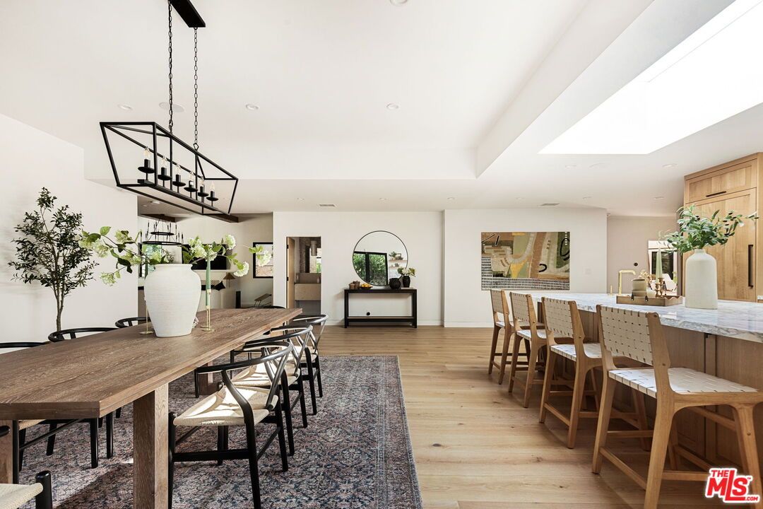 Dining room, Interior, Pendant Lights, Recessed Lighting, Wood Texture Flooring
