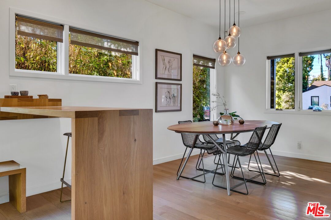 Dining room, Interior, Pendant Lights, Wood Texture Flooring