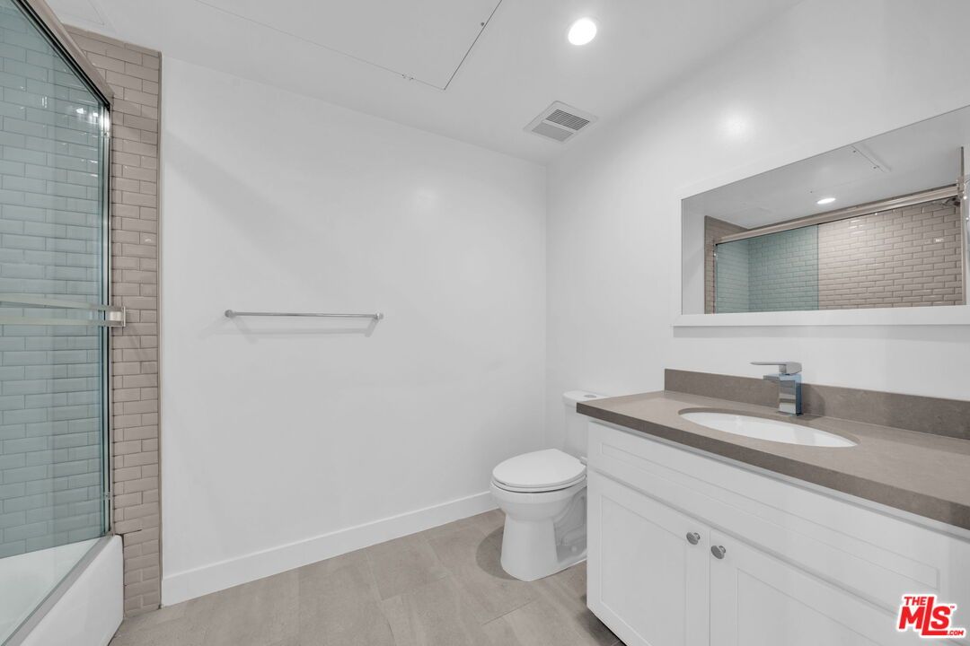 Bathroom, Glass Shower, Interior, Recessed Lighting, Wood Texture Flooring