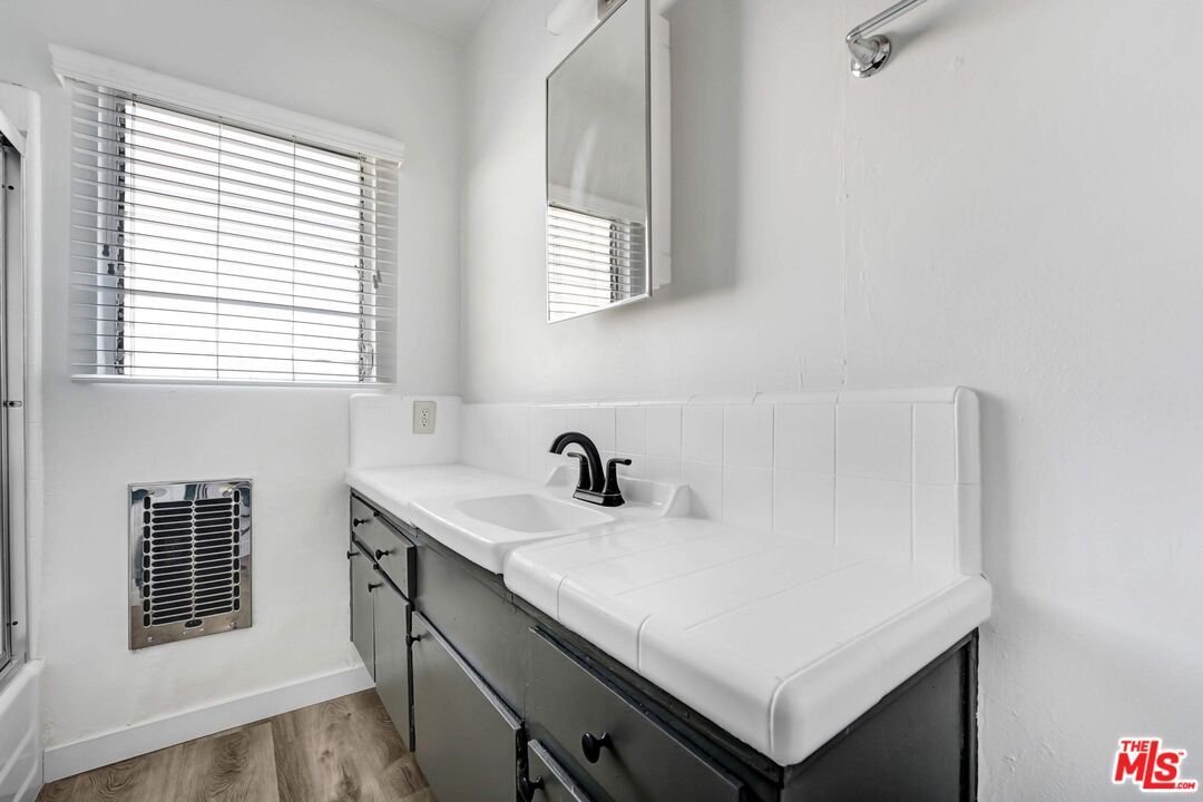 Bathroom, Interior, Tile Countertops, Wood Texture Flooring