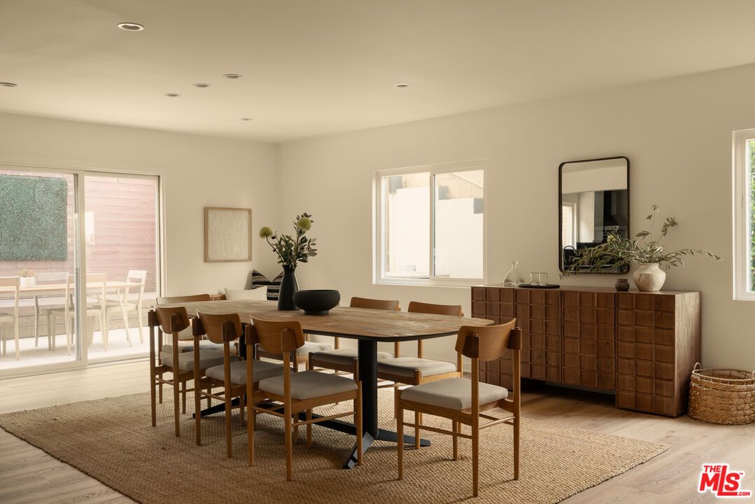 Dining room, Interior, Recessed Lighting, Wood Texture Flooring