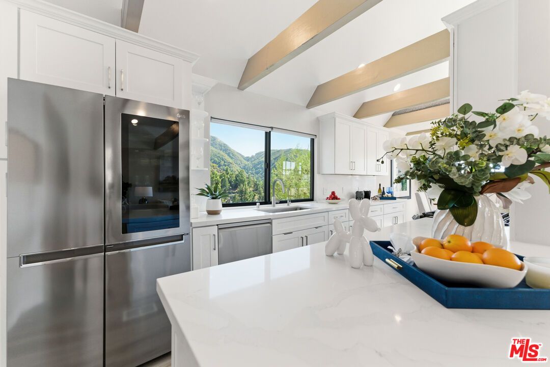 Interior, Kitchen, Recessed Lighting, Stainless Steel Appliances, Wooden Beams