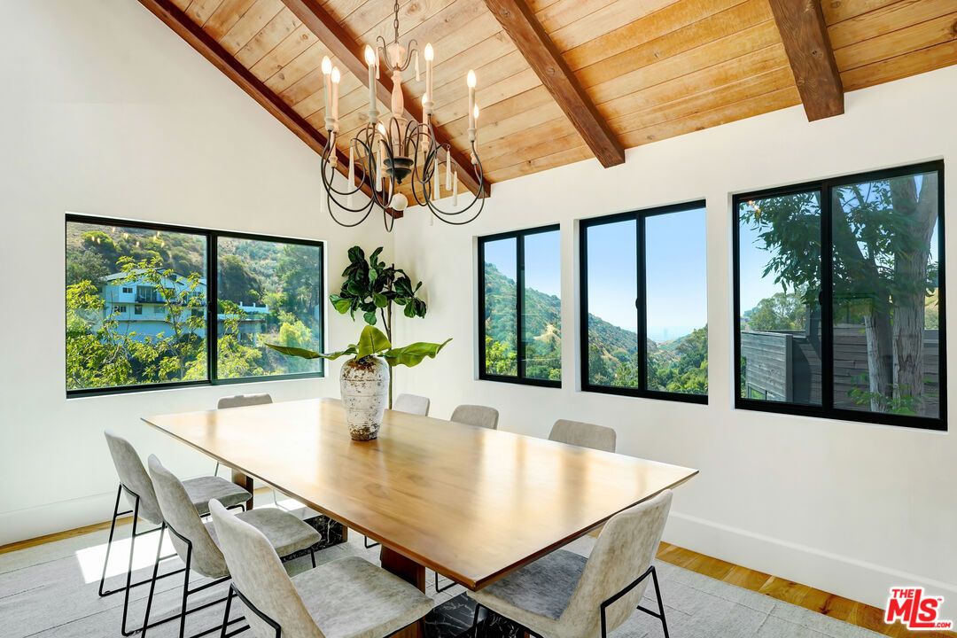 Chandelier, Dining room, Interior, Wooden Beams, Wooden Ceilings, Wood Texture Flooring