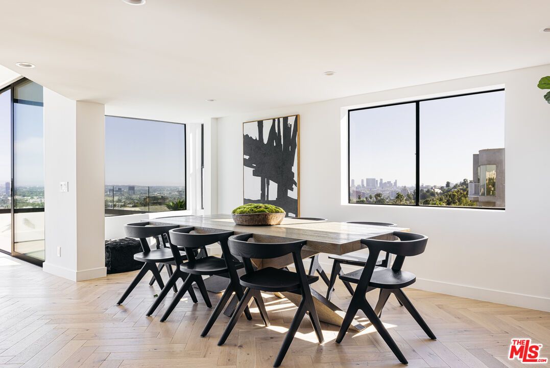 Dining room, Interior, Recessed Lighting, Wood Texture Flooring